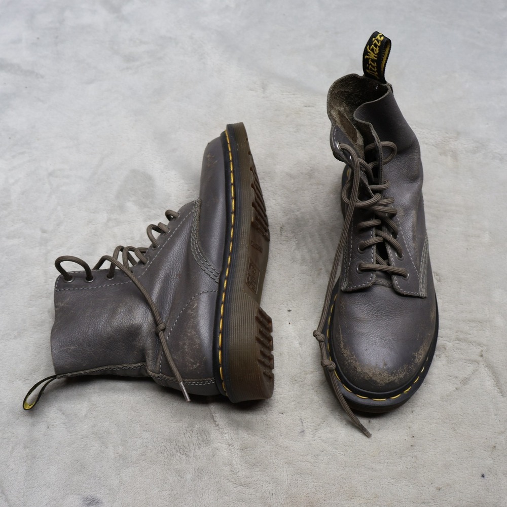 Dr. Martens Womens 6 Combat Boots Gray Pascal Leather Lace Up Grunge Casual